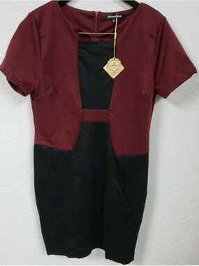 Maroon and Black Colorblock Midi Dress by